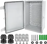 ADYAWEN 290mmx190mmx140mm Junction Box, Waterproof Plastic Enclosure for Electrical Project, Hinged Grey Cover, Includes Mounting Plate and Wall Bracket,Waterproof Box,Project Box…… (Grey lid,)