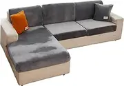 MIFXIN Velvet Stretch Couch Cushion Slipcover Sofa Cover 1 Piece Universal Elastic Wear-Resistant Sofa Seat Couch Cover Furniture Protector (Light Grey, Plus Size 1-Seater)