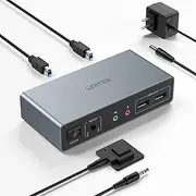 Unitek HDMI KVM Switch for 2 Monitors and 2 Computers, 4K@60Hz, USB 3.0 KVM Switches, Dual Monitor Sharing, 3 USB Ports for Keyboard, Mouse, Microphone, Headphone Ports, 2 USB B Cables, DC 5V Power