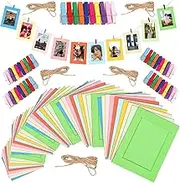 105Pcs 5 Sizes 10 Colors Paper Picture Frames Kit with Wooden Clips and String, Cardboard Picture Frames DIY Cardboard Photo Hanging Display Paper Photo Frame Cards Gallery Frames