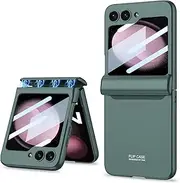 Camera shield phone case for Samsung Galaxy Z Flip 5 5G Case With Magnetic Hinge Protection Shockproof Hard PC, Hard PC Camera Cover for Samsung Galaxy Z Flip5 Kickstand Case with Glass Camera Protection Full Protective Shell Cover Green