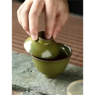 茶葉末釉茶碗景德鎮陶瓷180c豆青茶杯泡茶碗手工功夫茶具二才蓋碗