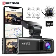 REDTIGER 4K Front and Rear Dash Cam Built-in WiFi GPS With 128GB SD Card for Car