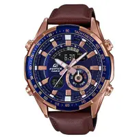 在飛比找蝦皮商城優惠-【CASIO】EDIFICE 立體金屬時刻皮帶雙顯錶-藍X玫