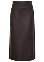 Vince Leather Midi Skirt - Brown - 8 8