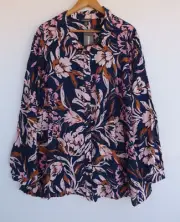 New Autograph Top 24 Womens Floral Shirt Button Up Blue Pink Brown Collar