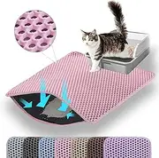 Petinstinct Cat Litter Mat, 24x18 Inches Large Double Layer Honeycomb Cat Litter Trapping Mat, Non Slip Waterproof Urine Proof Cat Litter Box Mat for Floor, Kitty Litter Rug, Cat Supplies, Pink