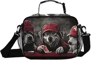 Dog Poker Hat Insulated Lunch Box for Women Men - Ideal for Work, Picnics - Includes Adjustable Shoulder Strap