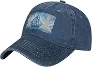 [JBYJBX] Blue Sailboat Print Baseball Hat,Personalized Baseball Cap,Sun Hats, Trucker Cap Dad Hat Gift Men Women