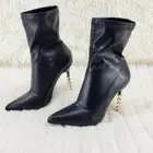 5" Geo Deco High Heel Black Stretchy Pointy Toe Ankle Boots My Vice