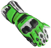 Berik Track Plus Motorcycle Gloves, black-white-green, Size S for Men Black White Green