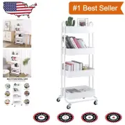Stylish 4-Tier Steel Mesh Rolling Shelf Rack - Safe Storage on Locking Wheels