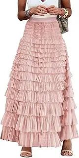 [Flygo] Women's Long Maxi Tulle Skirts A Line Ruffle High Waisted Tiered Layered Mesh Tutu Skirt Petticoat