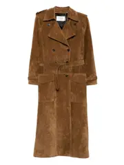 [Saint Laurent Paris] Saint Laurent Paris-Trench Lungo Doppiopetto In Pelle Scamosciata-Donna 40 FR