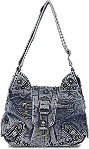 [angel kiss] Hobo Bag for Women Studded Vegan Leather Shoulder Purses and Handbags Retro Roomy Daily Crossbody Bags Medium Size