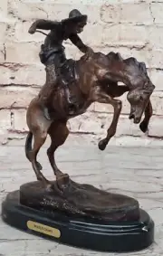 Vintage Frederic Remington WOOLY BRONZE SCULPTURE HOT CAST Marble Base Figurine