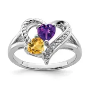 Sterling Silver Rhodium Amethyst u0026 Citrine Diamond Ring