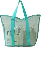 [FUNSEED] Mesh Beach Tote Bag for Women & Men, Travel Waterproof Sandproof Beach Bag with Zipper Pockets, Multi-Pocket Design, Green