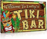 Putuo Decor Personalized Tiki Bar Sign, Custom Name, Retro Outdoor Wall Sign for Home Bar, Cafe Pub, Kitchen, Restaurants, 12x8 Inches Aluminum Metal Sign