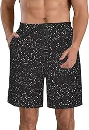 [OAROK] Starry Divination Constellation Men's Casual Beach Shorts Quick Drying Shorts Men's Stretch Swim Trunks Daily Wear Style, White, X-Large