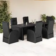 7 Piece Garden Dining Set with Cushions Black Poly Rattan,Outdoor Furniture Sets-3277640