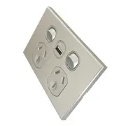 3A AU Double Powerpoint with USB A Socket – SAA – Slim– Silver