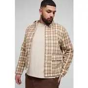 Mens Stone Plus Borg Lined Brushed Oversized Check Overshirt