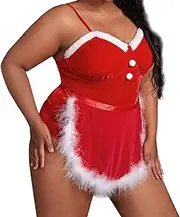 [Generic] Cute Lingerie Lingerie Red Santa Chemises Set Womens Velvet Plush Cute Sexy Plus Size Christmas Lingerie Sexy Lingerie for Women Set with Robe