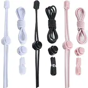 [PACIOCEAN] 3 pairs Elastic Shoe Laces No Tie Shoelaces,Quick To Install For Kids and Adults Adult with Strong Lock and Speed Shoestrings（black pink white）