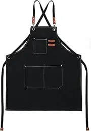 Thicken Canvas Apron Kitchen Apron Waterproof Oil Proof Stain-Resistant Canvas Apron with Adjustable Strap and Large Pockets for Woman Men Work Apron Overalls for Cooking Woodworking Painting