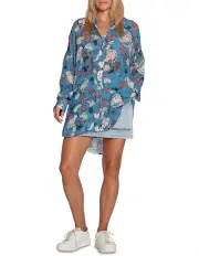 [Belle & Bloom] Because You Move Me Oversized Shirt in Flora Blue