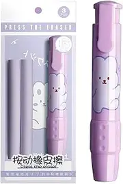 -Style Erasers Kit - 1 Retractable Eraser with 2 Replacement Eraser Cores | Colorful Press Rubber Stick, Pencil Eraser Mechanical Erasers for Kids, Correction Supplies