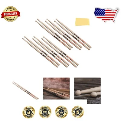 Durable 2B Hickory Drumsticks - 6 Pairs with Polishing Cloth for Rock Drumming