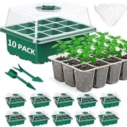 Seed Starter Tray Kit, Including 10 Packs of Seedling Starter Trays with Humidity Dome and Base, Reusable 120-Cell Plant Germination Trays for Mini Greenhouse Propagation in Indoor Gardens