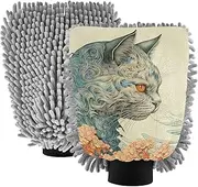 XYMZR Japanese Wave Cat Flower Absorbent Microfiber Car Wash Mitt, Funny Cute Anime Scratch Free for Cars Cleaning, Home Cleaning Mitts, 2 Pack, 10.24” L x 7.09” W