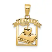 14k Yellow Gold Polished Flat-Backed TEACHER Pendant