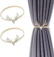Curtain Hold Backs for Curtains Shiny Metal Curtain Tiebacks Engraving Design Curtain Buckle Set of 2 Window Curtain Holdbacks Elegant Gold Holders for Home and Office Window Decoration (Gold, Deer)