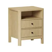 Oikiture Bedside Table 2 Drawers Side End Tables Open Shelf Natural