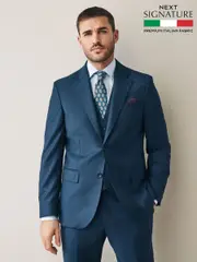 Navy Slim Fit Signature Cerutti Italian Fabric 100% Wool Suit Jacket (E82636) | $409