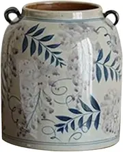 Blue Ceramic Vase Vintage Vases for Living Room Handmade Flower Vase Room Decor Hand-Painted Vases Decorative Shelf Decor Ornaments for Farmhouse Kitchen Office Mantel (Color : Beige)