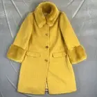 Kate Spade Fluffy Wool Faux Fur Trim Coat Size 4 Small Yellow Mustard Shaggy NEW
