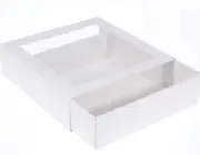 18 x 18 x 5cm Medium Cookie Dessert Box with Slide Cover & Clear Window - Gloss White