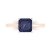 2.0 ct Asscher Cut Blue Sapphire Stone Promise Engagement Ring 14k Rose Gold
