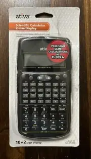 Ativa Scientific Calculator 2 Line Display AT-30i Trig Fraction Handheld Black