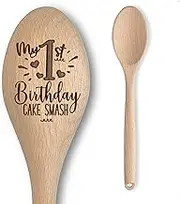 Baby 1st Birthday Cake Smash Engraved Wooden Spoon | Perfect Photo Prop for Boys and Girls (My 1st Birthday)