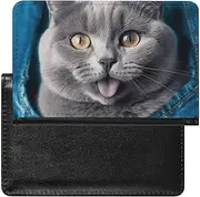 [NKJJSTES] Passport Cover Leather Passport Protector Resin Squirrel Travel Document Holder Cover Travel Essentials for Women Men, Blue cat, One size