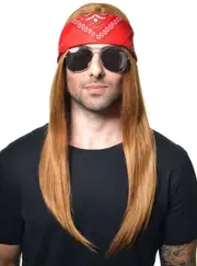 Long Ginger Axl Rose Mens Costume Wig with Bandanna