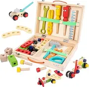 SYLDD&TH Wooden Tool kit for Kid Wooden Tool Box with 35pcs Woode Tool Kit for Kids Educational Construction Toy Building Toy Set Creative DIY Gift Idea for Toddlers Boys and Girls