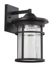 JONATHAN Y Porto 14in Outdoor Wall Lantern Crackled Glass Metal Integrated LED Sconce