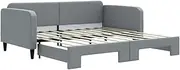 Daybed with Trundle 90x190 cm, Light Grey Bed Frame for Guest Room, Kids Room or Small Spaces, Sturdy Metal Frame, Space-Saving Design